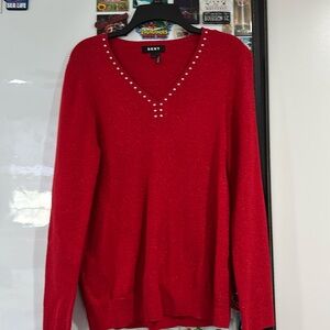 DKNY sweater ribbed shiny material with rhinestones